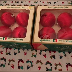 Vintage 70’s Red Satin Unbreakable Christmas Ornaments made by Bradford 2 boxes